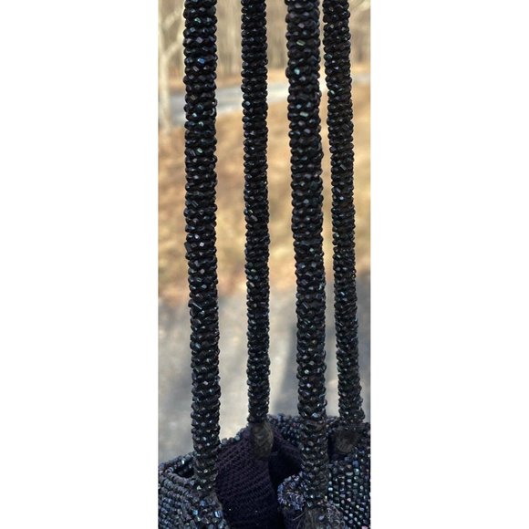 Antique Vintage 20th C.  Dark Iridescent Beaded Flapper Art Deco Glass Purse Bag - Picture 11 of 16